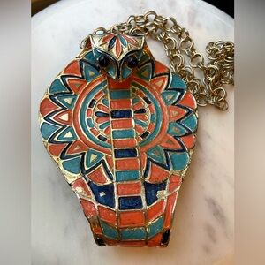 Vintage Huge COBRA Necklace/ multicolor, enamel cobra snake necklace/ 60’s/70’s